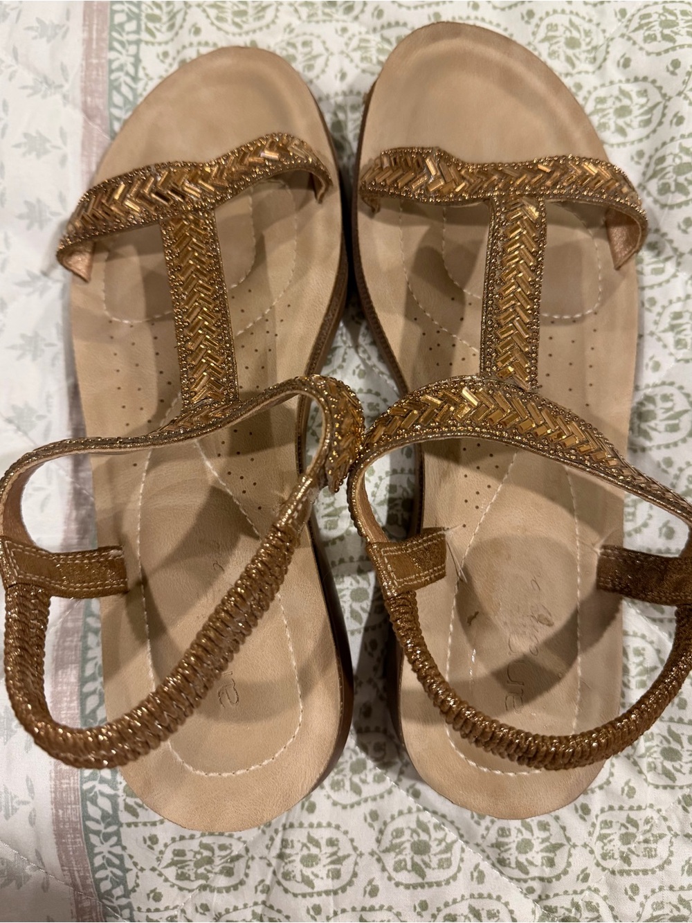 Women’s Metallic Bronze T-Strap Sandals